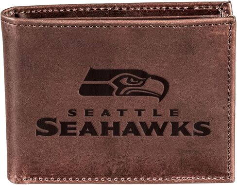 Evergreen Team Sports America NFL Seattle Seahawks Brown Wallet | Bi-Fold | Officially Licensed Stamped Logo | Made of Leather | Money and Card Organizer | Gift Box Included in Kuwait