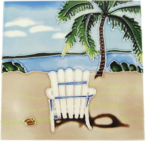 كرسي شاطئ فارغ وبلاط سيراميك على شكل شجرة النخيل على الشاطئ مقاس 8 × 8 بوصات in Kuwait