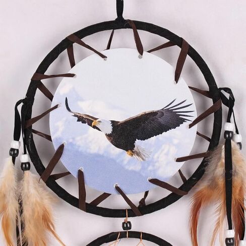 قطعتان من صائدات الأحلام على شكل دب النسر، صائدة الأحلام على الطراز الهندي مصنوعة يدويًا مع ريش وخرز خشبي لديكورات المنزل (النسر، الدب) in Kuwait