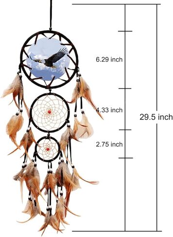 قطعتان من صائدات الأحلام على شكل دب النسر، صائدة الأحلام على الطراز الهندي مصنوعة يدويًا مع ريش وخرز خشبي لديكورات المنزل (النسر، الدب) in Kuwait