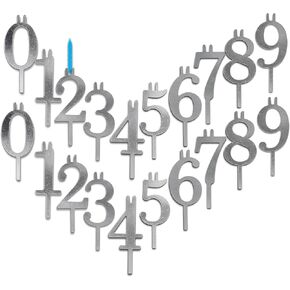 20 Piece Numbered Aluminum Candle Holders/Toppers For Cakes - Reusable And Easy To Clean - Celebrate Birthdays, Anniversaries, Reunions And More - Fun For Every Age - Silver