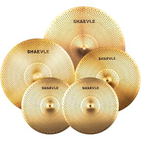 Low Volume Cymbal Pack Golden Mute Cymbal 14"Hi-hat+16"Crash+18'Crash+20"Ride Quiet Drum Cymbal Pack for Practice