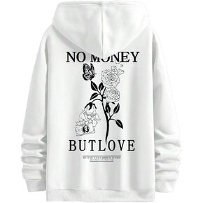 WDIRARA Men's Floral Graphic Print Drawstring Pocket Hoodie Sweatshirt