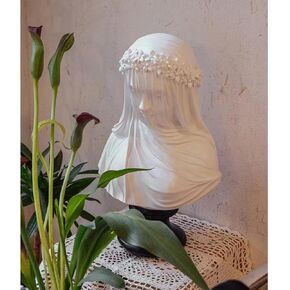 White Resin Art Deco Sculpture, Veiled Maiden Bust, 11x6x6 inches, Home Decor, Gothic Style