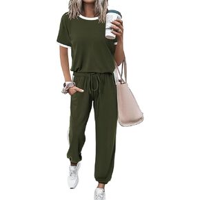MASCOMODA Womens 2 Piece Outfits 2024 Summer Tracksuit Sets Short Sleeve Tops Long Pants Jogger Lounge Set