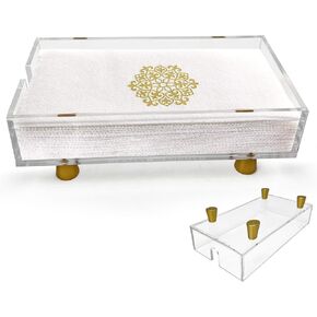Acrylic Paper Napkin Holder for Bathroom w/Gold Feet - 9x5 Inches - Disposable Hand Towel Holder for Bathroom - Acrylic Hand Towel Holder For Bathroom - Bathroom Napkin Holder (Clear)