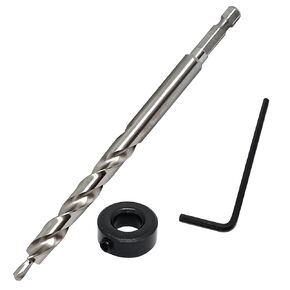 1pcs 9mm Pocket Hole Drill Bit with Depth Stop Collar,Replacement Twist Step Drill Bit,for Manual Pocket Hole Guide Jig Master System(Round Shank)