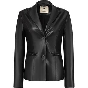 Allegra K Women's Faux Leather Blazer Slim Fit Notched Lapel Single-Breasted Office Jacket Coat
