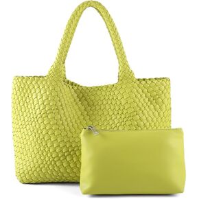 Woven Bag for Women，Vegan Leather Handwoven Tote Bags with Purse Shopper Bag Large Shoulder bag