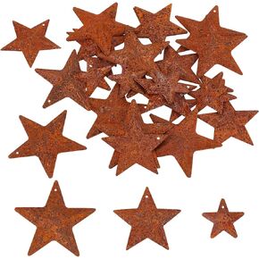 GORGECRAFT 30PCS 3 Sizes Metal Rusty Barn Star 1 Inch 1.5 Inch 2 Inch Mini Hanging Star Antique Primitives Rustic Country Tin Steel Stars Accents for DIY Crafts Vintage Farmhouse Home Door Wall Decor
