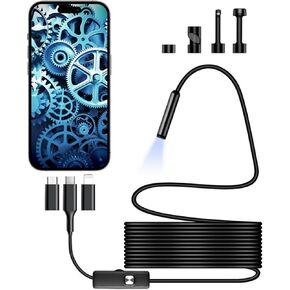 كاميرا المنظار مع الضوء، كاميرا فحص مع كاميرا صغيرة مقاومة للماء بدقة 1920 بكسل، أداة رائعة مع 8 مصابيح LED قابلة للتعديل. كاميرا مجاري مع كابل شبه صلب بطول 10 أقدام، كاميرا صغيرة لهواتف iPhone وiPad وSamsung in Kuwait