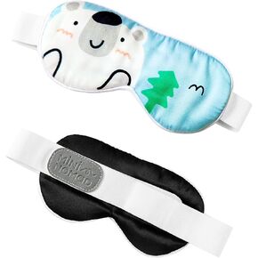 100% Silk Sleep Mask for Kid, Extra Wide Adjustable Velcro Strap, 100% Block Light, Travel Essential for Flight and Roadtrip. Cute Soft Breathable Kids Eye Masks for Sleep Aids. (Blue, Small)