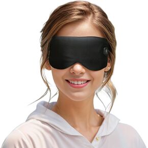 Heated Eye Mask, Vowleike Silk Cordless Washable Warm Eye Compress for Dry Eyes, Electric Temperature Controlable Eye Heating Pad for Stye, Drain and Fatigue Eyes, (Black)