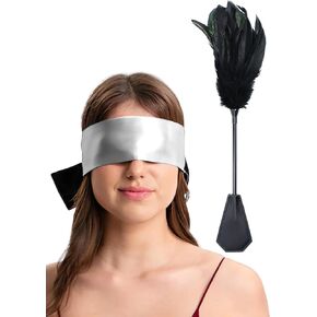 Feather Tickler Crop Satin Blindfold Mask French Tickler Whip Feather Tickle Teaser Stick Kit