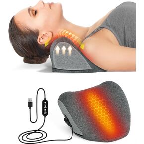 Heated Neck Stretcher - Neck and Shoulder Relaxer Graphene Heated Cervical Traction Device Neck Pillow Corrector Chiropractic for TMJ Pain Relief and Cervical Spine Alignment Grey (Heating Style) in Saudi Arabia