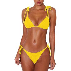Vrtige Women's Two Piece Tie String Swimsuit Sexy Triangle Bathing Suit Top Bikini Sets Swimwear