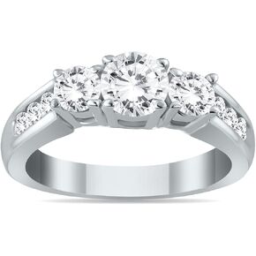Diamond Three Stone Ring Available in 10K White Gold (1/2ctw - 1 1/2ctw)