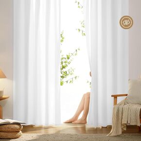 HOMEIDEAS Non-See-Through White Privacy Sheer Curtains 52 X 84 Inches Long 2 Panels Set, Fish Bone Pattern Semi Sheer Curtains Light Filtering Window Curtains Drapes for Bedroom Living Room