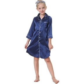 Girls Nightgown Nightdress Silky Satin Pajamas Dress for Kids Sleepwear Nighty 4-12Years