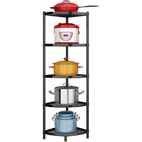 Winterworm 5-Tier Metal Corner Shelf,Black Carbon Steel Kitchen Corner Shelf Pot Storage Rack for Home Office Kitchen Organizer in Saudi Arabia