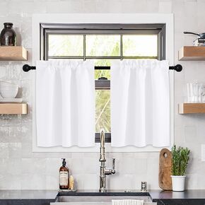 NICETOWN Bathroom Window Curtains - Rod Pocket Blackout Curtains Small Window Short Drapes for Kitchen Bedroom Living Room Kids Nursery Room RV, W29 x L30 inch per Panel, Pure White, 2 Panels