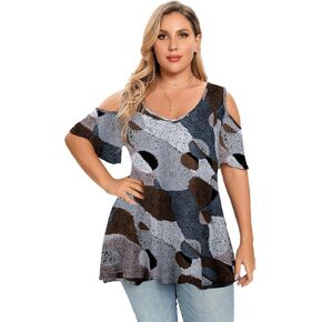 LARACE Plus Size Tunic Tops For Women V neck Short Sleeve T-shirt Cold Shoulder Loose Summer Tops Blouse