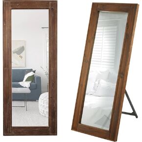 Hanging Wood Full Length Wall Mirror 60" x 24", Farmhouse Large Standing Mirror Full Length, Leaning Floor Mirror Full Length, Tall Mirror Full Body Mirror Decorative for Bedroom