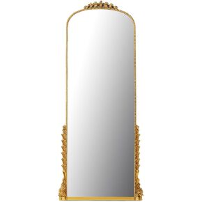 Full Length Gold Large Floor Mirror with Polyurethane Frame | Vintage Gold Baroque Style Full Body Mirror with Ornate Scrollwork Leafing and MDF Backing | 67" x 29"