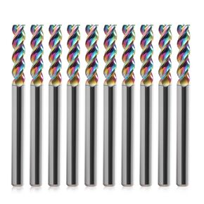 1/8" Shank Square Nose End Mill for Aluminum - 3-Flute CNC Spiral Router Bits Solid Carbide Milling Cutters with DLC Coating, U-Type Design CNC Bits for Aluminum Applications 12mm Cutting Dia (10PCS)