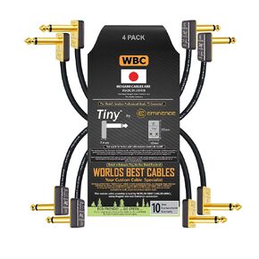 WORLDS BEST CABLES 4 Units - 9 Inch - Pedal, Effects, Patch, instrument cable CUSTOM MADE using Mogami 2319 wire & Eminence Tiny Gold-Plated Angled TS Connectors