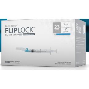 EasyTouch 23G, 3mL, 1""(25mm) Saftey Syringe, Luer Lock, 100 Count - 822331, White
