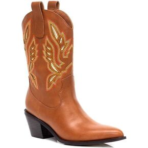 Liliana Women's Mid-high Cowboy Boots Embroidery Booties Classic Cowgirl Knee High Boots for Women, CASADI-1