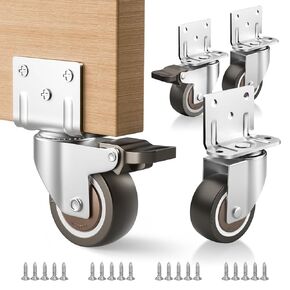 Side Mount Casters, 1.5 Inch Furniture Wheels, L-Shaped Rubber Casters Set of 4, 360-Degree Locking Swivel Top Plate Small Castor Wheels for Furniture, Baby Bed, Kitchen, Cabinet, Table.
