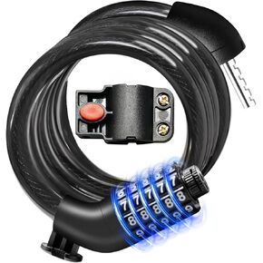 Bike Lock Cable with Combination,High Security 5-Digit Resettable Combination Bicycle Lock Anti-Theft, Scooter Lock with Mounting Bracket for Bikes and Scooters(Black)
