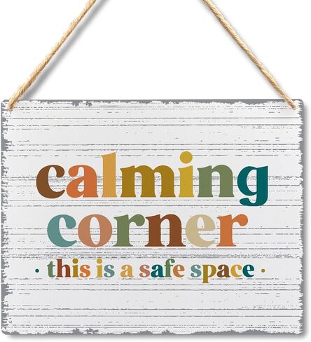 Calming Corner Hanging Wood Sign - Safe Space, Classroom, Office Decor - Boho Style, 10x8 Round Blue in Kuwait