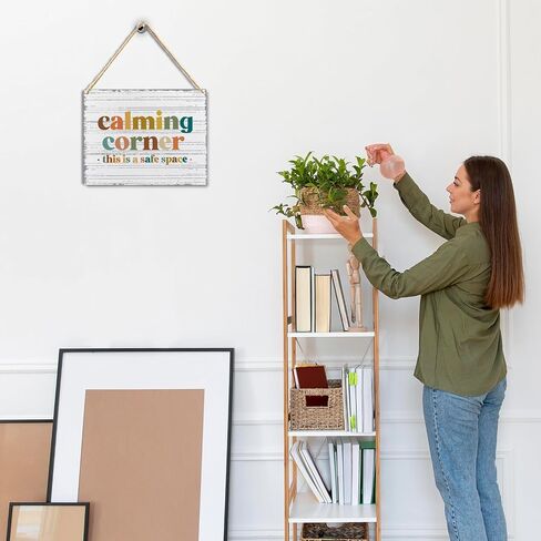 Calming Corner Hanging Wood Sign - Safe Space, Classroom, Office Decor - Boho Style, 10x8 Round Blue in Kuwait