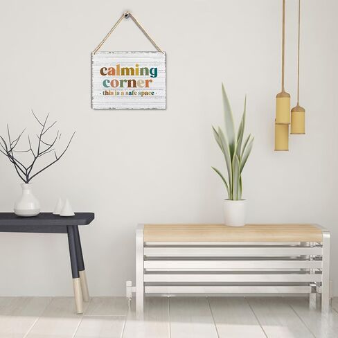 Calming Corner Hanging Wood Sign - Safe Space, Classroom, Office Decor - Boho Style, 10x8 Round Blue in Kuwait