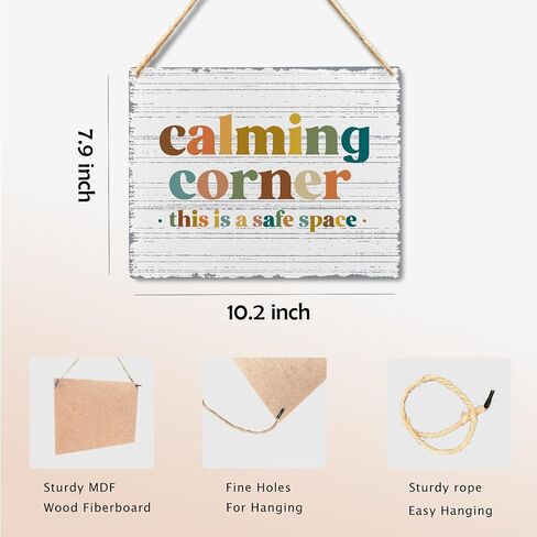 Calming Corner Hanging Wood Sign - Safe Space, Classroom, Office Decor - Boho Style, 10x8 Round Blue in Kuwait