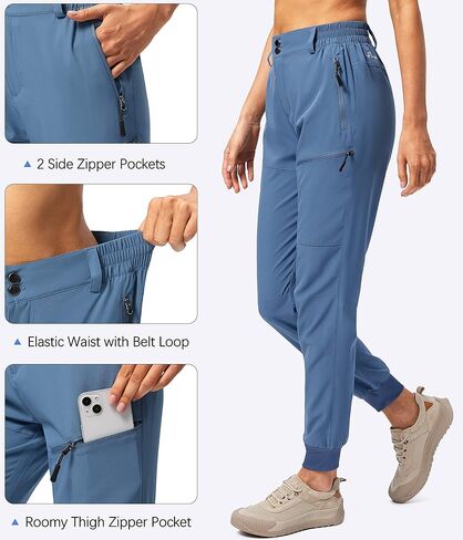 سراويل Pudolla النسائية خفيفة الوزن للمشي لمسافات طويلة ومقاومة للماء للسفر والتخييم والمشي مع جيوب بسحاب (أزرق داكن صغير) in Kuwait