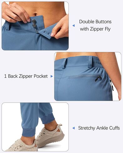 سراويل Pudolla النسائية خفيفة الوزن للمشي لمسافات طويلة ومقاومة للماء للسفر والتخييم والمشي مع جيوب بسحاب (أزرق داكن صغير) in Kuwait