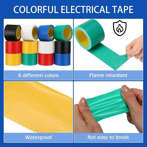 12 قطعة من الشريط الكهربائي الملون، 2 بوصة × 30 قدم × 7 مل، شريط مطاطي PVC مقاوم للهب مقاوم للماء للاستخدام في الهواء الطلق، حماية عزل الأسلاك in Saudi Arabia