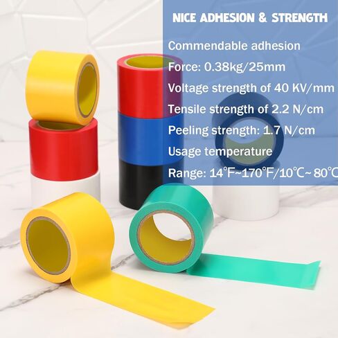 12 قطعة من الشريط الكهربائي الملون، 2 بوصة × 30 قدم × 7 مل، شريط مطاطي PVC مقاوم للهب مقاوم للماء للاستخدام في الهواء الطلق، حماية عزل الأسلاك in Saudi Arabia
