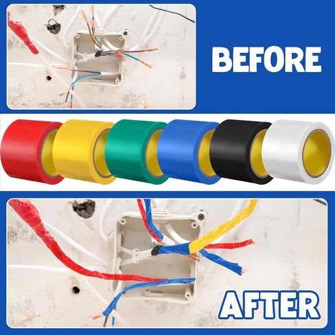 12 قطعة من الشريط الكهربائي الملون، 2 بوصة × 30 قدم × 7 مل، شريط مطاطي PVC مقاوم للهب مقاوم للماء للاستخدام في الهواء الطلق، حماية عزل الأسلاك in Saudi Arabia
