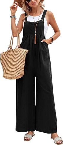 Unilexi Women’s Loose Wide Leg Bib Jumpsuits Button Baggy Overalls with Pockets in Saudi Arabia