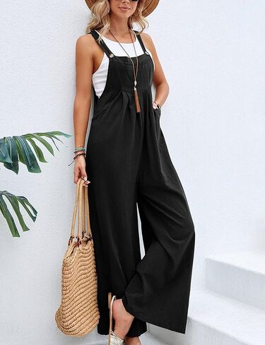 Unilexi Women’s Loose Wide Leg Bib Jumpsuits Button Baggy Overalls with Pockets in Saudi Arabia