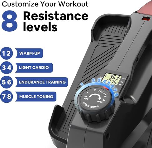 ETUST Under Desk Elliptical Portable Bike Pedal Exerciser Seated Elliptical Mini Compact Elliptical Machine for Seniors & Adults with 8 Adjustable Resistance, LCD Monitor Leg Exerciser for Home in Saudi Arabia