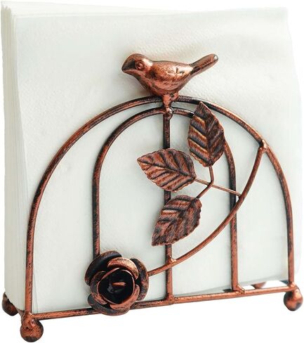 Metal Vintage Red Bronze Painting Bird & Rose Napkin Holder/Tabletop Freestanding Tissue Dispenser in Saudi Arabia