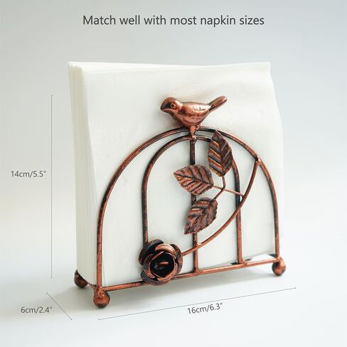 Metal Vintage Red Bronze Painting Bird & Rose Napkin Holder/Tabletop Freestanding Tissue Dispenser in Saudi Arabia