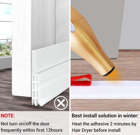 Door Draft Stopper Under Door Sweep - Ohuhu 2 Pack 37" L x 1-4/5"W Door Draft Blocker Weather Stripping for Exterior Interior Doors Door Seal Gap Filler Bottom Dust Noise Insulation Draft Guard-White in Saudi Arabia