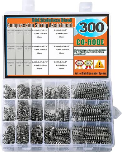 300Pcs Small Compression Spring Assortment Kit, Stainless Steel,15 Size, Length (0.39-2inch/10mm-50mm), OD(8-9.5mm) in Saudi Arabia
